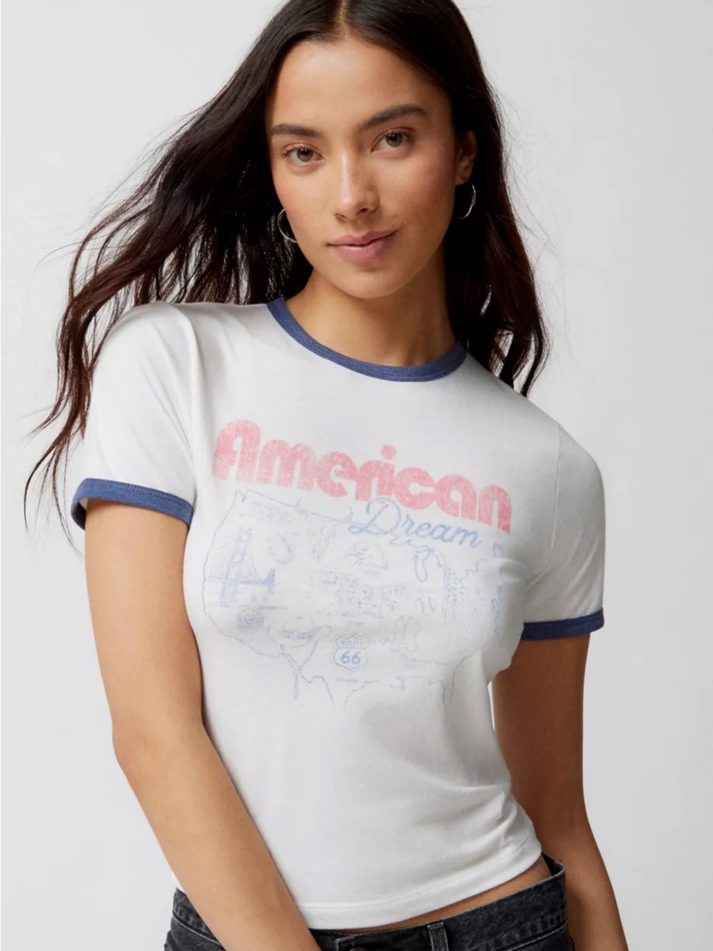 American Dream White Ringer Graphic Tee
